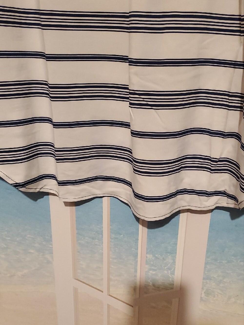 NY Collection White & Navy Striped Button-Down Polo Shirt - Picture 6 of 9
